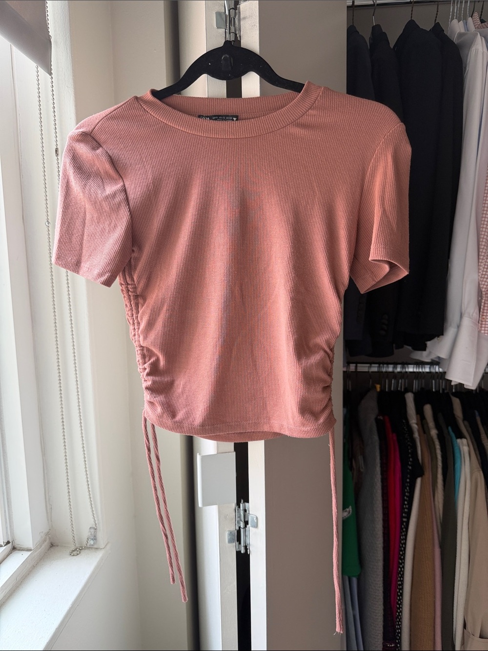 Zara Pink Ribbed Side-Tie Crop Top